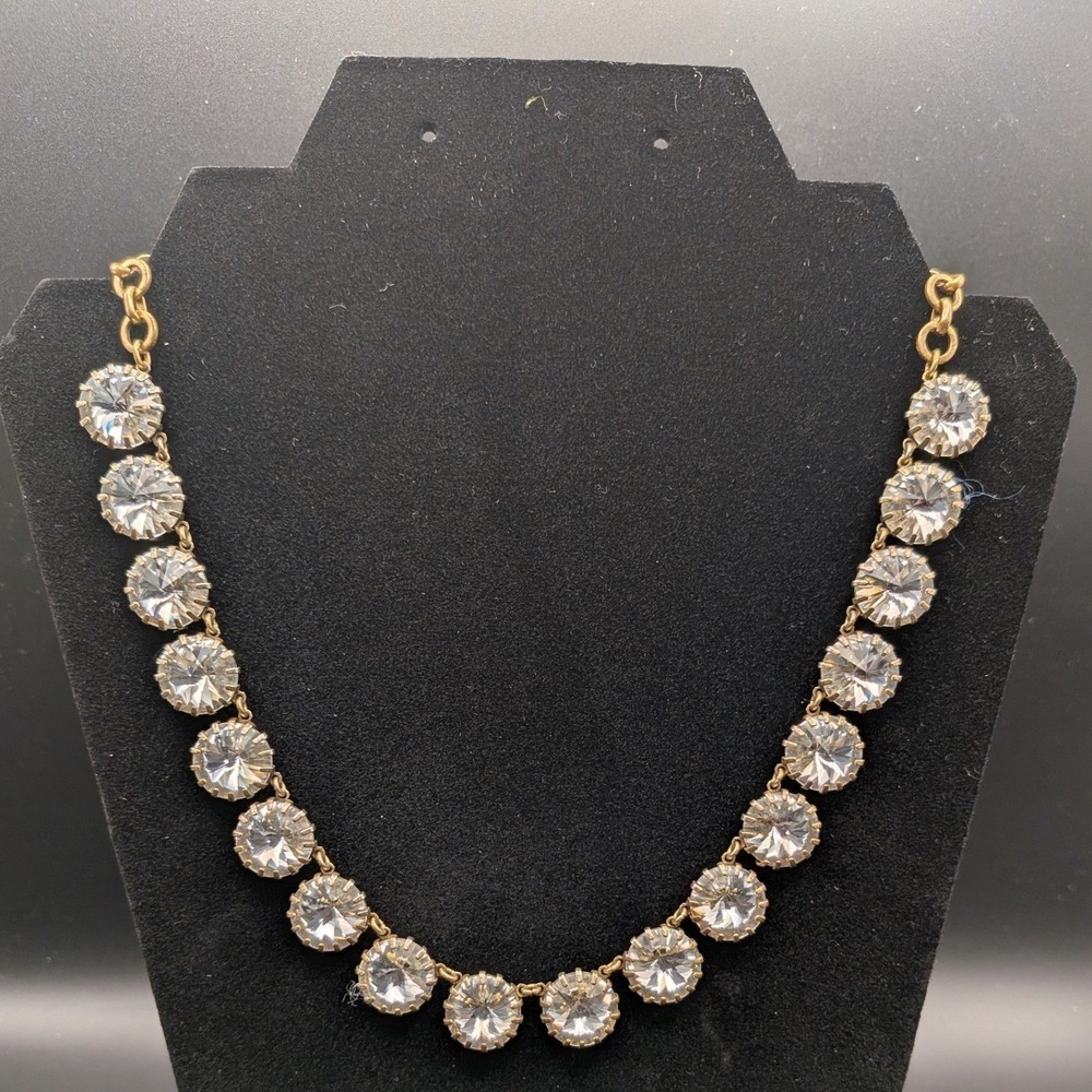J.Crew Crystal Rivoli Collet Statement Necklace Antiqued Gold Tone Clear Stone